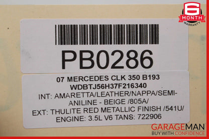 06-09 Mercedes W209 CLK350 CLK500 Right Rocker Molding Side Skirt Red OEM