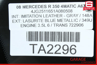 06-13 Mercedes W251 R350 R550 Rear Left Side Door Quarter Window Glass OEM