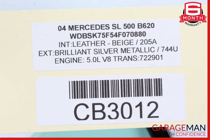 03-12 Mercedes R230 SL500 Rear Left Side Door Window Quarter Auto Glass Clear