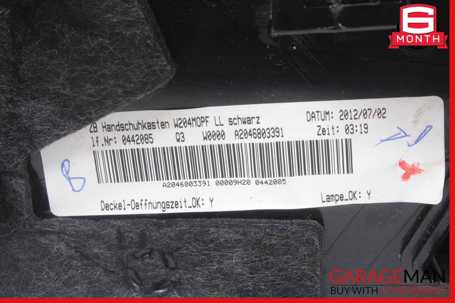 12-14 Mercedes W204 C250 C350 Dashboard Glove Box Compartment Black OEM