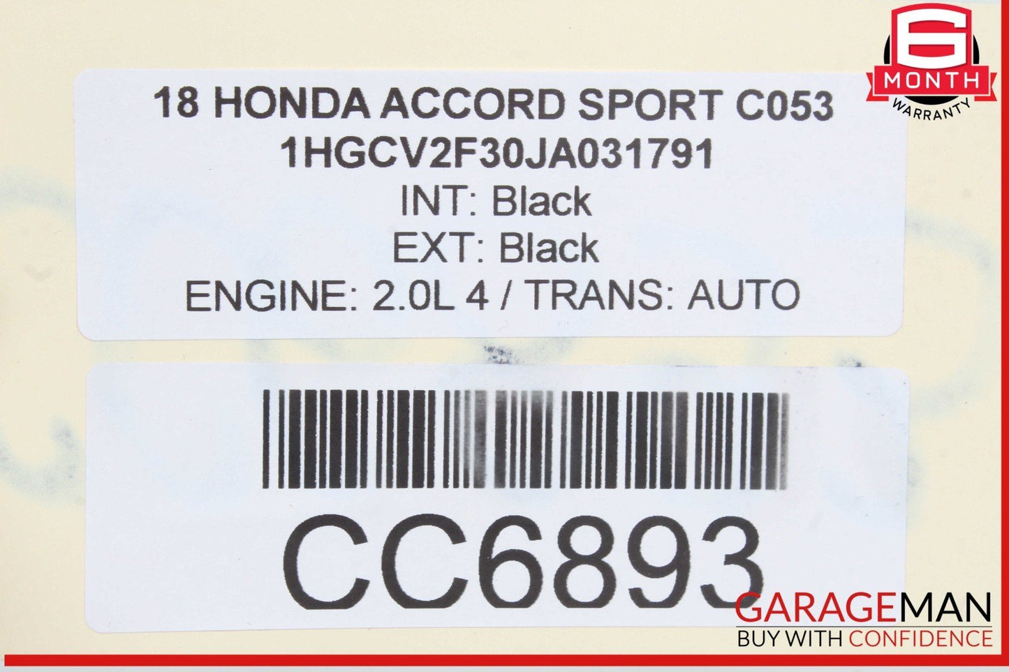 18-22 Honda Accord Rear Left Driver Side Interior Door Panel Black OEM