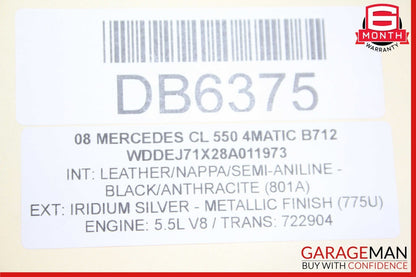 07-14 Mercedes W216 CL550 Front Left Lower Bottom Seat Cushion Cover Anthracite