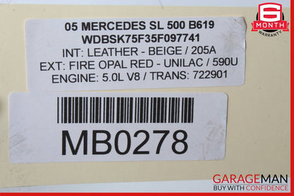 03-06 Mercedes R230 SL500 SL600 Rear Left Hydraulic Shock Strut Absorber OEM