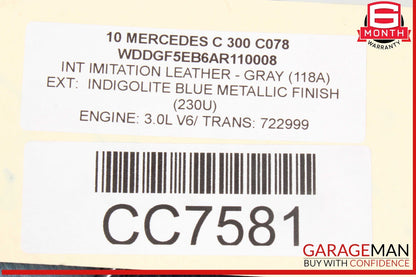 08-14 Mercedes W204 C250 C300 Front Right Passenger Side Wing Fender Panel Blue