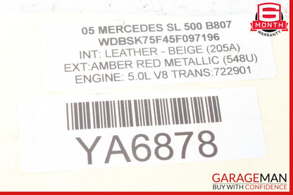 03-12 Mercedes R230 SL500 SL550 Rear Left Window Quarter Glass Regulator OEM
