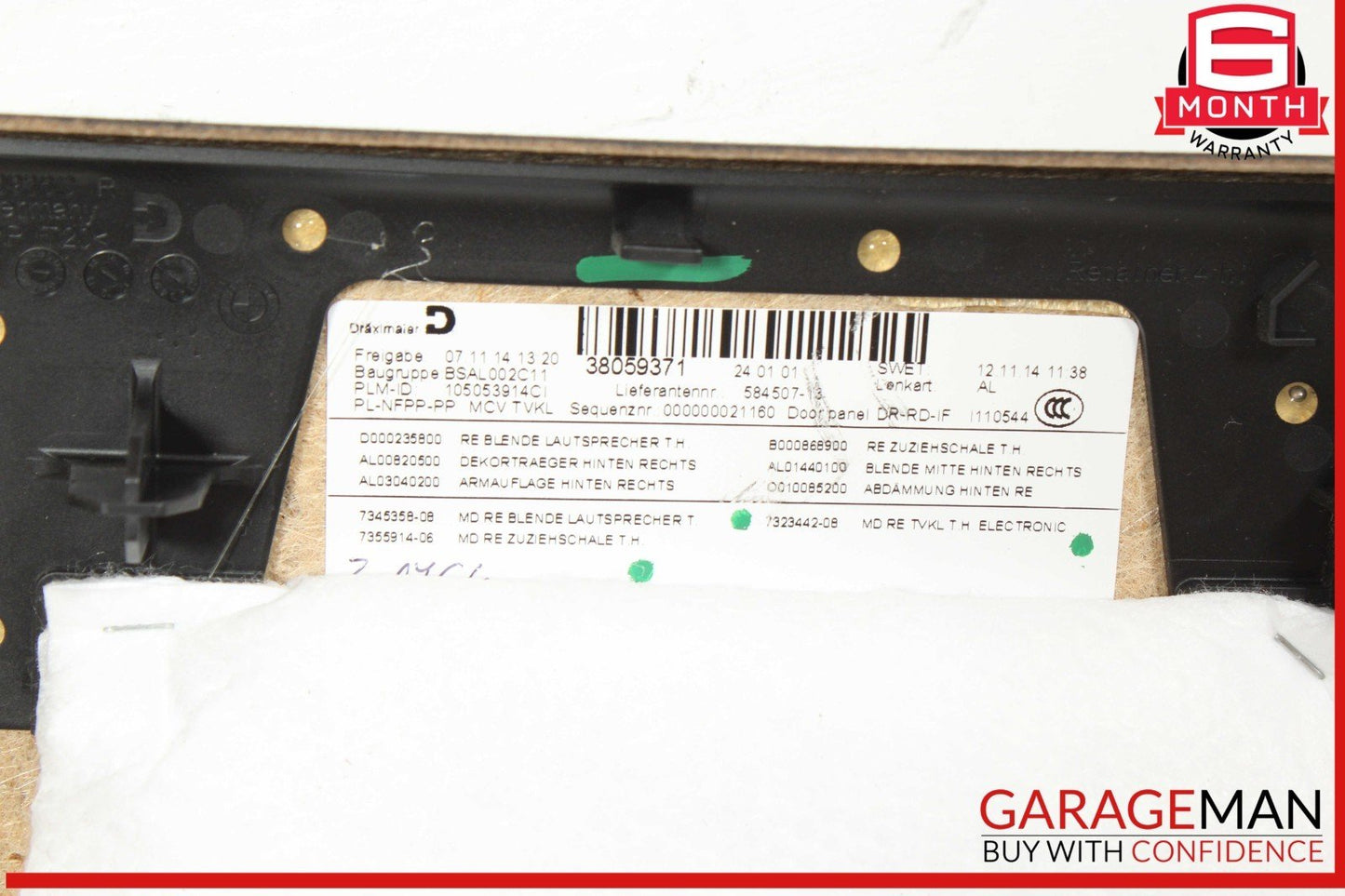 14-21 BMW i3 I01 Hybrid Rear Right Side Interior Door Panel Trim Cover OEM