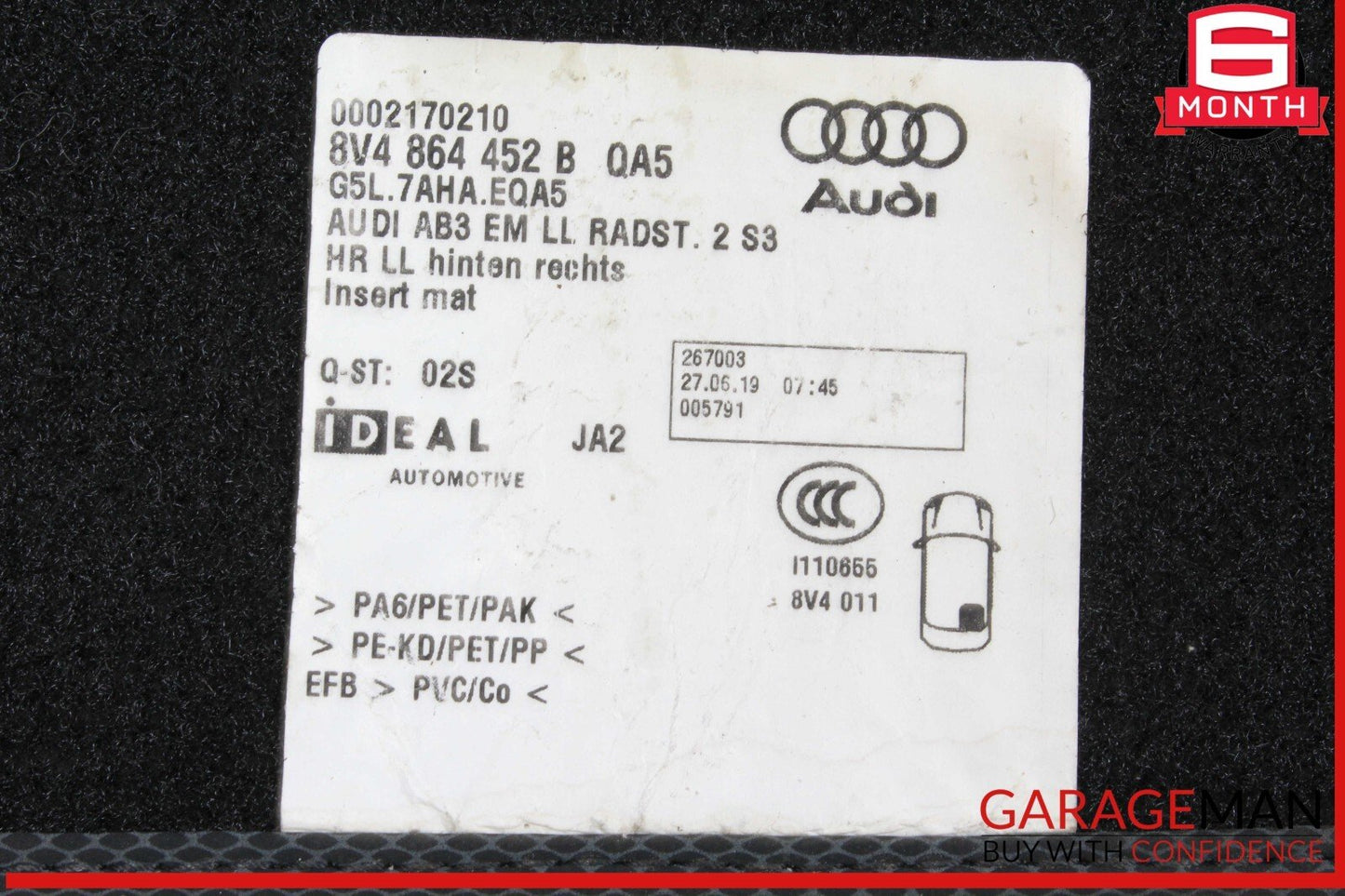 17-20 Audi S3 A3 Front & Rear Floor Mat Carpet Carpets Black Set of 4 OEM
