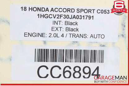 18-22 Honda Accord Rear Right Passenger Side Interior Door Panel Black OEM