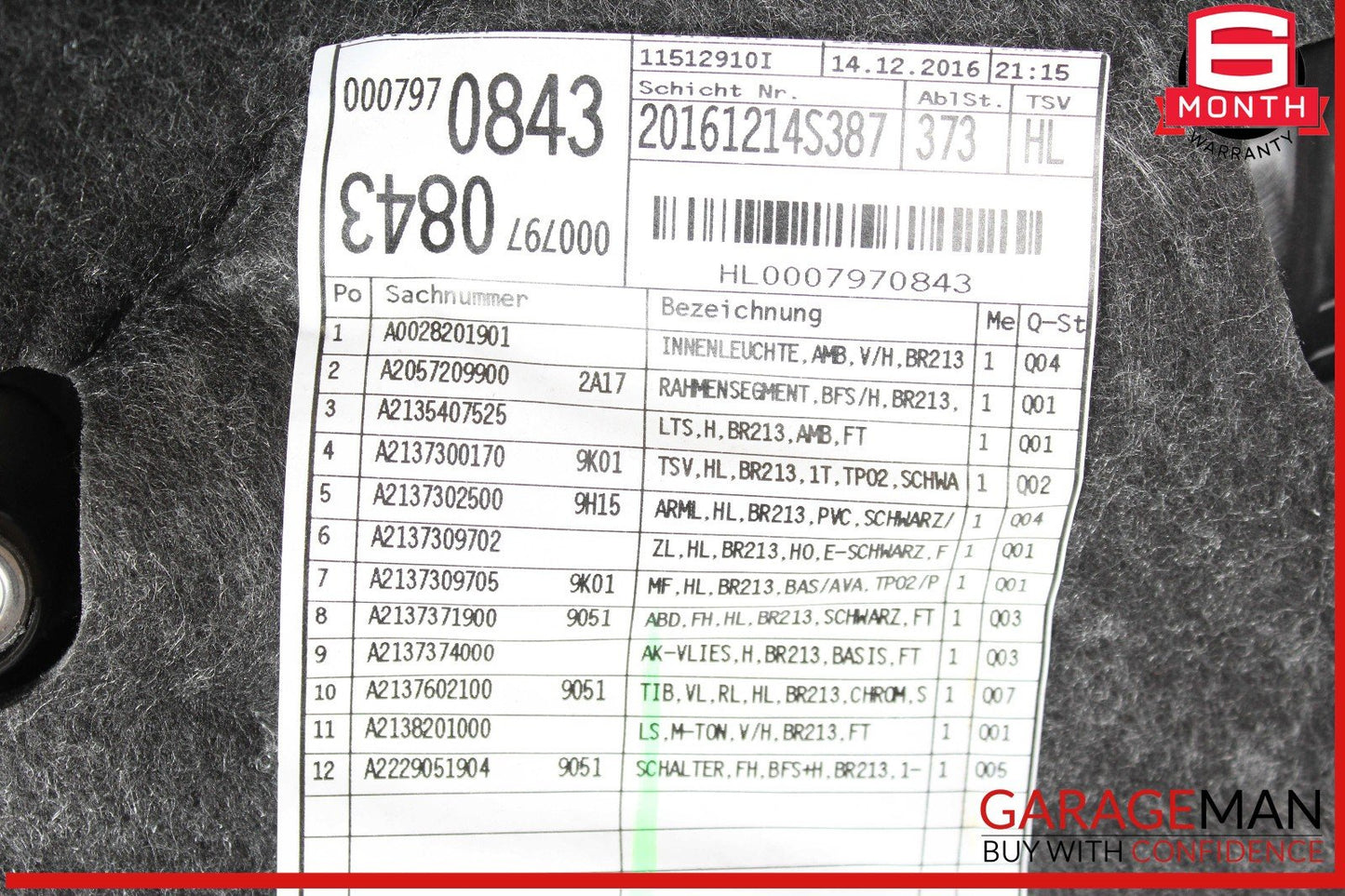 17-20 Mercedes W213 E300 Rear Left Interior Door Panel OEM