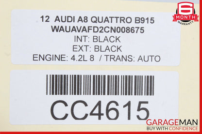 11-14 Audi A8 S8 Rear Trunk Lid Hatch Tailgate Deck Shell Black OEM
