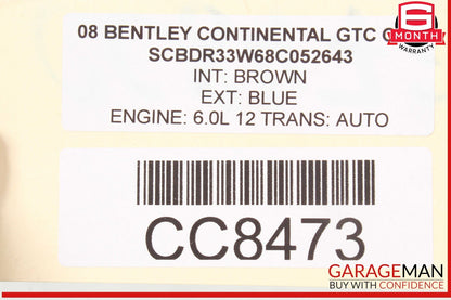 03-11 Bentley Continental GTC Power Steering Rack and Pinion 3W1422071D OEM