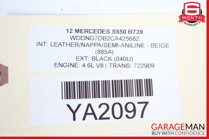 10-13 Mercedes W221 S550 S400 Front Right Top Upper Seat Cushion Cover Beige