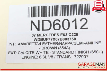 07-09 Mercedes W211 E63 AMG E350 Interior Top Upper Rear View Mirror Brown OEM