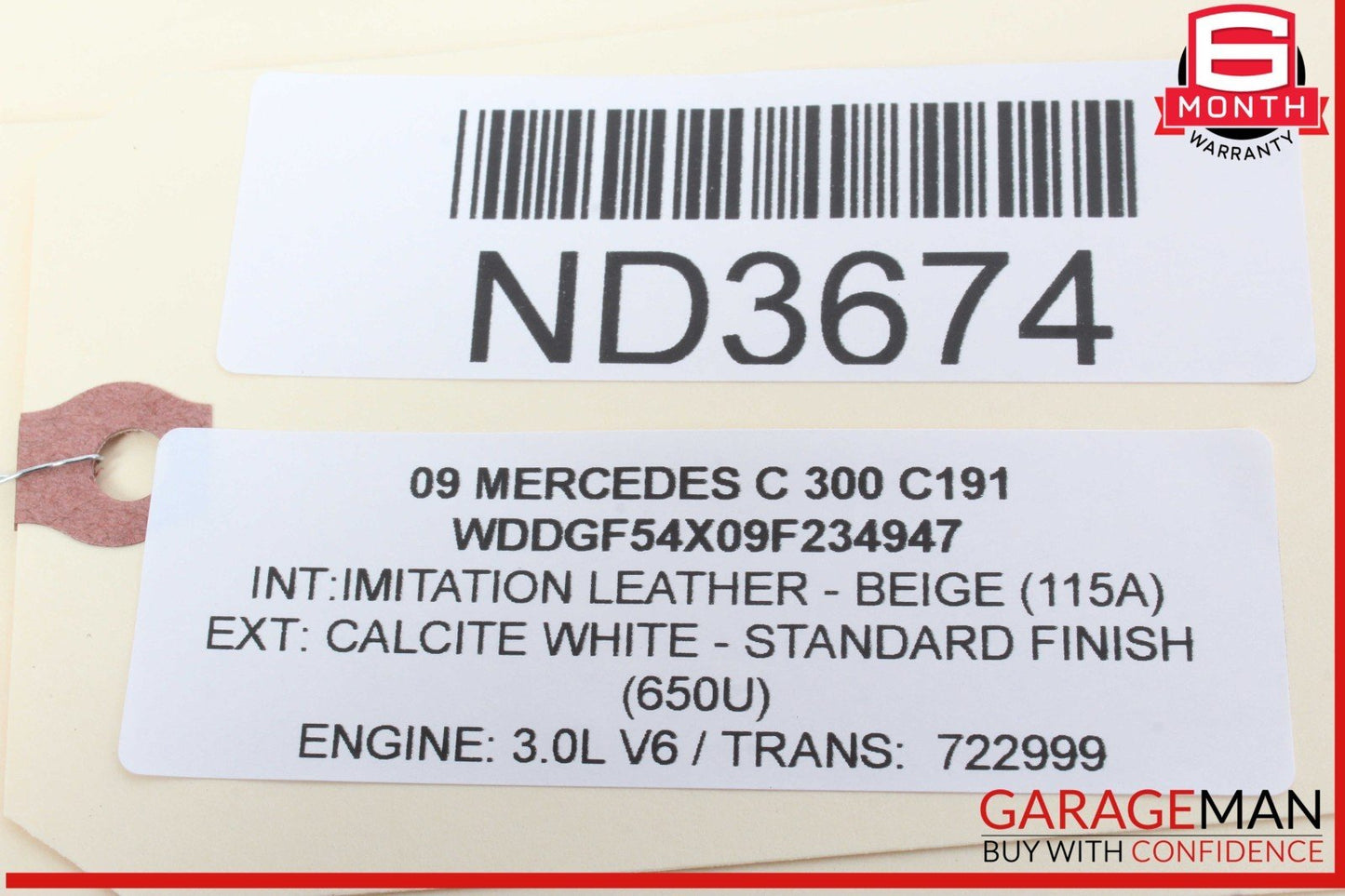 08-14 Mercedes W204 C300 C250 C63 AMG Top Upper Rear View Mirror Beige OEM