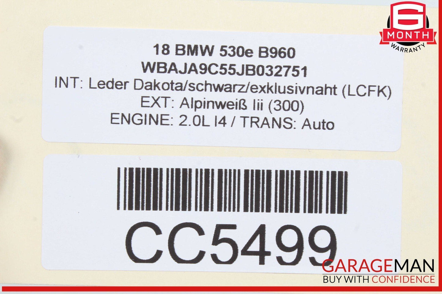 17-22 BMW 530e 540i 530i 550i Rear Left Driver Side Interior Door Panel OEM