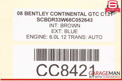 Bentley Continental GTC GT 6.0L Rear Differential Axle Carrier 08Y500043E OEM