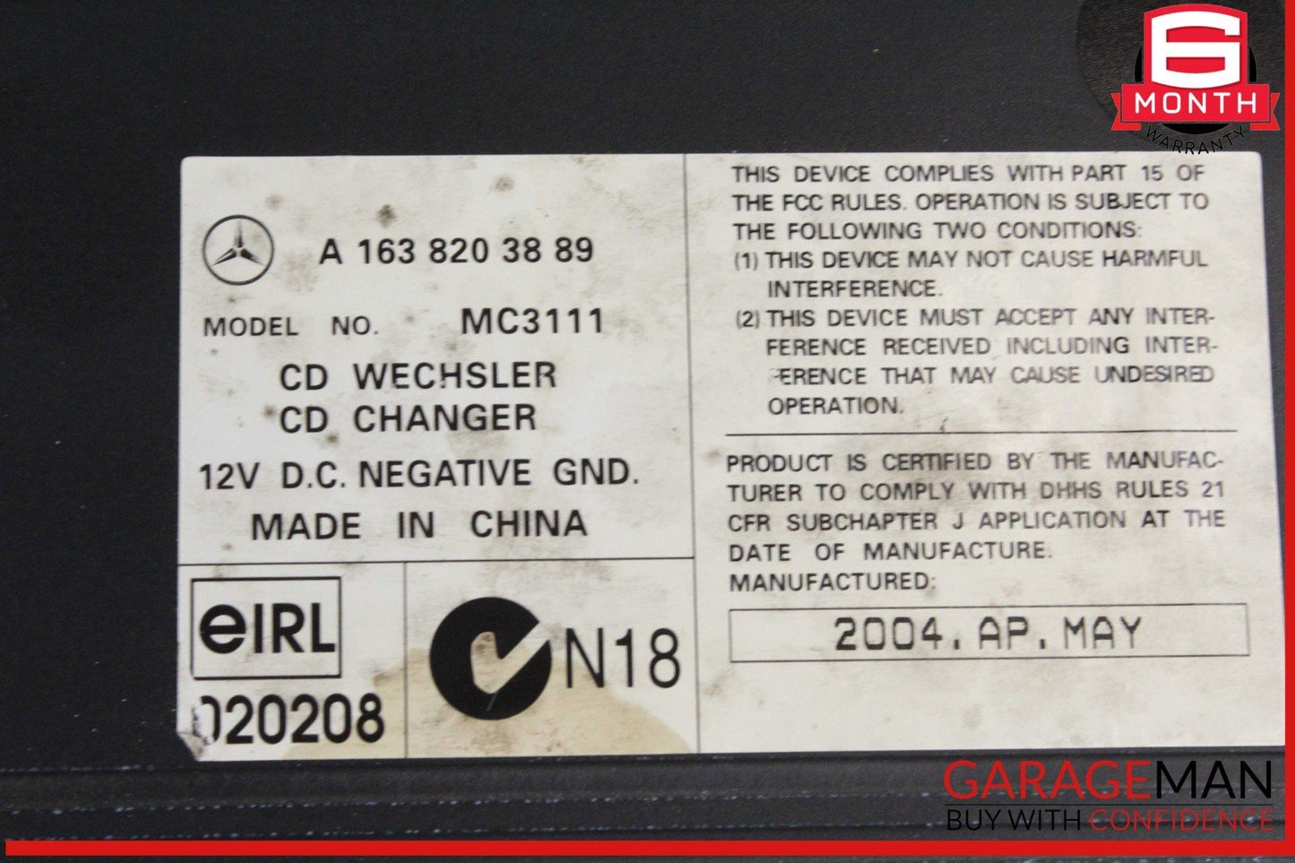 98-05 Mercedes W163 ML350 ML500 6 Disc Disk CD Changer 1638203889 OEM