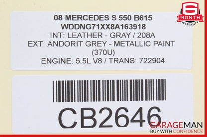 07-09 Mercedes W221 S550 S63 AMG Interior Top Upper Rear View Mirror Gray OEM