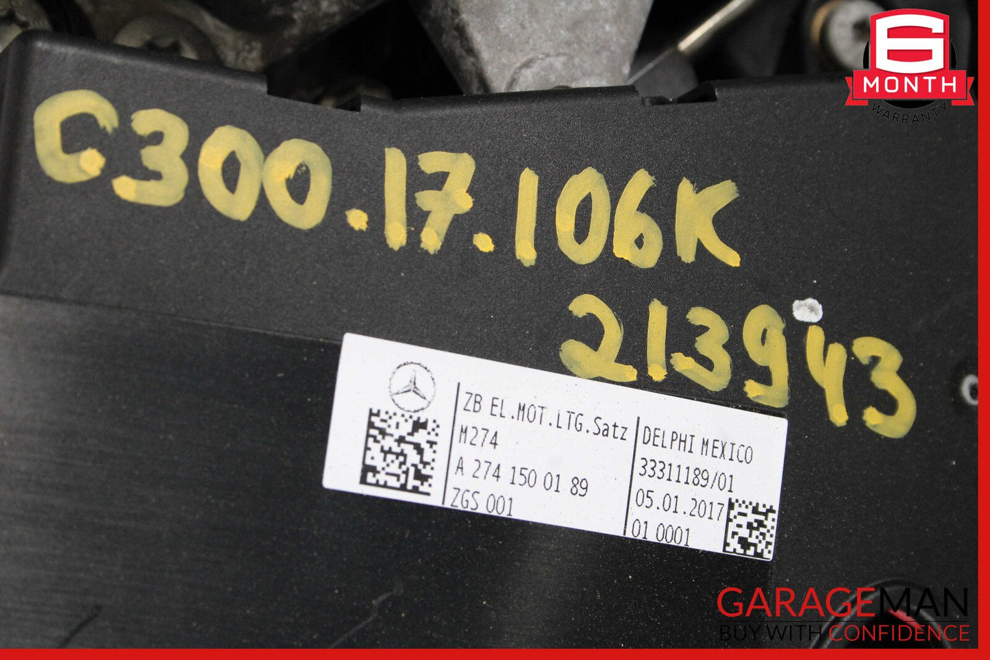 15-20 Mercedes W205 C300 E300 M274 Engine Motor Block Assembly 2.0 L4 106k