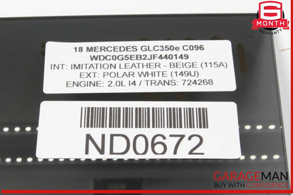 16-22 Mercedes X253 GLC350e Rear Left Driver Side Door Window Glass OEM