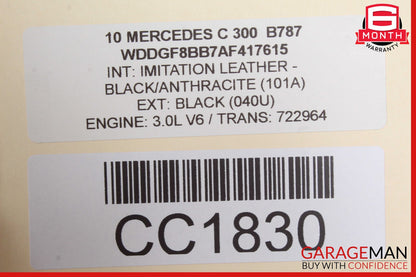 08-14 Mercedes W204 C300 Front Right Passenger Side Top Upper Seat Cushion Black