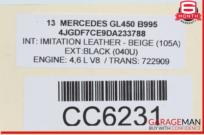 12-15 Mercedes X166 GL450 ML550 GL550 Window Regulator Panel Rear Right OEM