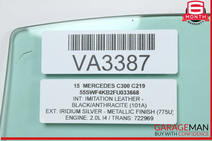 15-21 Mercedes W205 C300 C400 Rear Left Driver Side Door Window Glass OEM