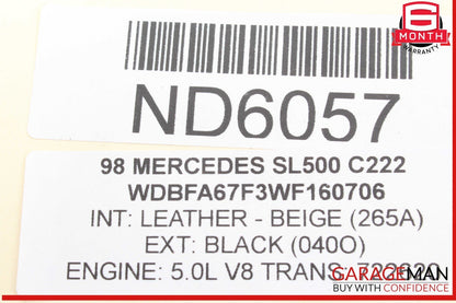 90-02 Mercedes R129 SL500 Rear Right Convertible Tonneau Cover Lock Cylinder OEM