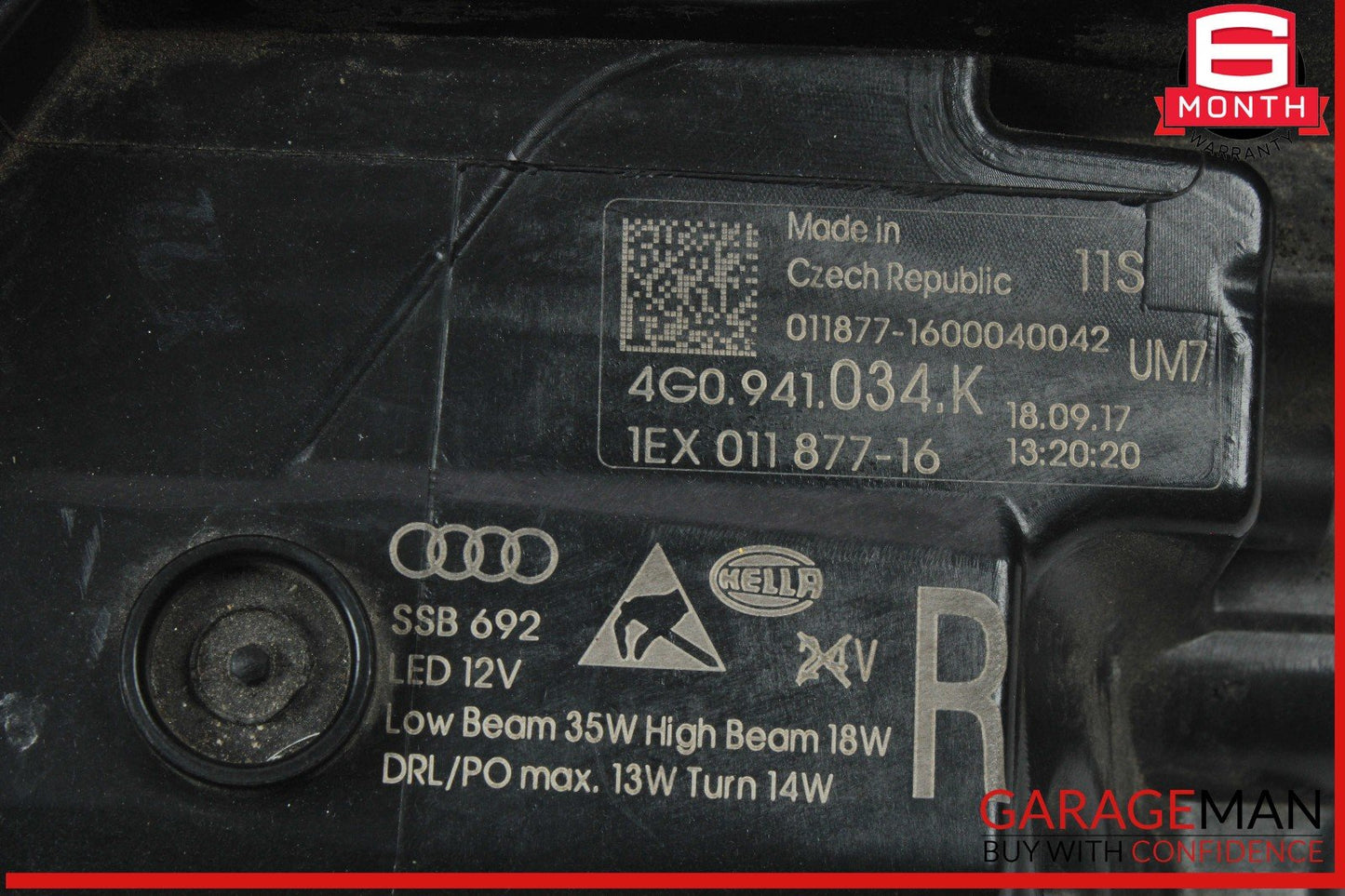 16-18 Audi S6 Front Right Headlight Lamp Assembly OEM