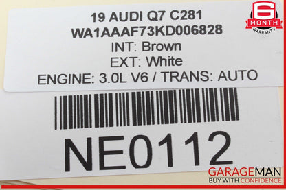 17-24 Audi Q7 Front Left Driver Side Exterior Door Handle White 4M1837885A OEM