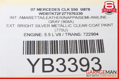 06-09 Mercedes W209 CLK550 CLK500 Rear Left / Right Side Seat Belt Retractor OEM