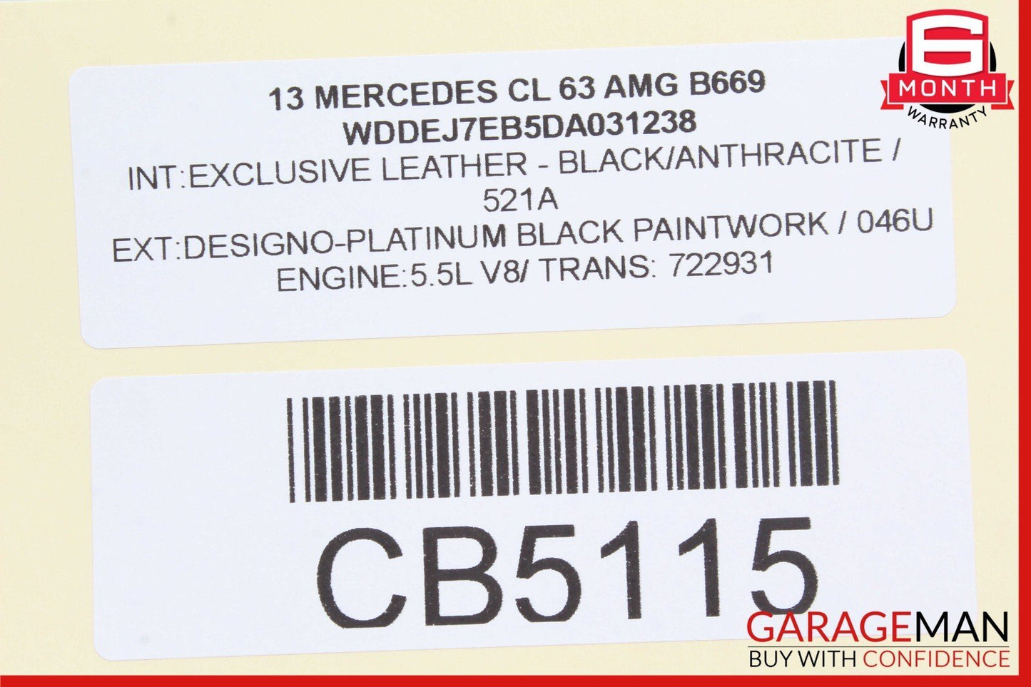 10-13 Mercedes W221 S550 CL63 AMG Interior Top Upper Rear View Mirror Black
