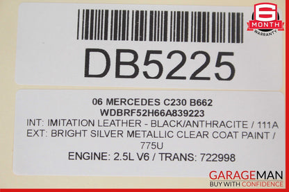 05-07 Mercedes W203 C230 C350 Front Left Side Top Upper Seat Cushion Anthracite
