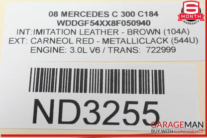08-11 Mercedes W204 C300 C350 C63 AMG Interior Top Upper Rear View Mirror OEM