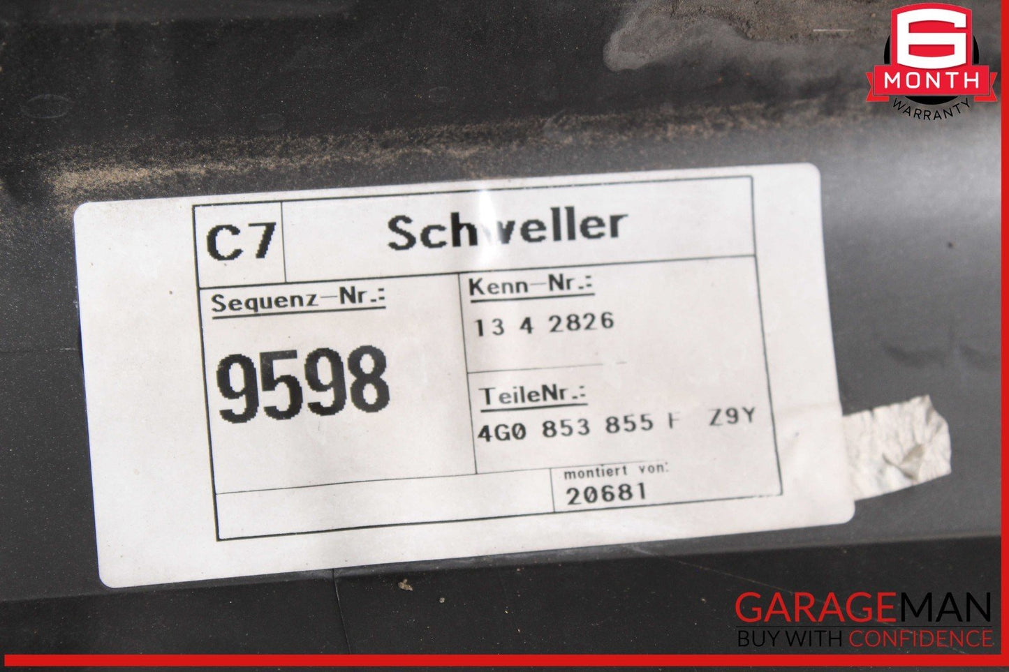 12-15 Audi A6 Left Driver Side Rocker Skirt Panel Molding 4G0853855G OEM