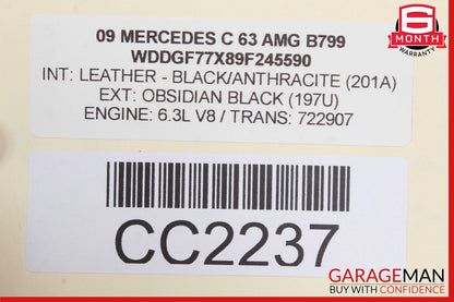 08-14 Mercedes W204 C300 C63 AMG Sedan Rear Right Interior Door Trim Panel Black