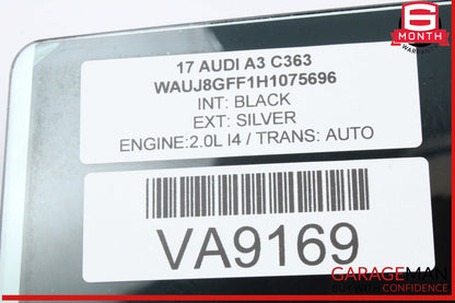 15-20 Audi A3 S3 Rear Left Driver Side Door Window Glass 8V5845205 OEM