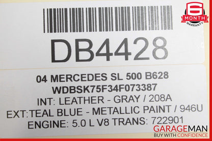 03-12 Mercedes R230 SL500 SL550 Rear Back Window Windshield Glass Panel Clear