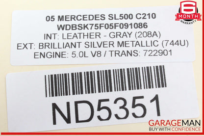 03-12 Mercedes R230 SL500 Convertible Right Roof Main Top Drive Lift Cylinder