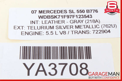 07-12 Mercedes R230 SL550 Interior Front Top Upper Rear View Mirror Assy Gray
