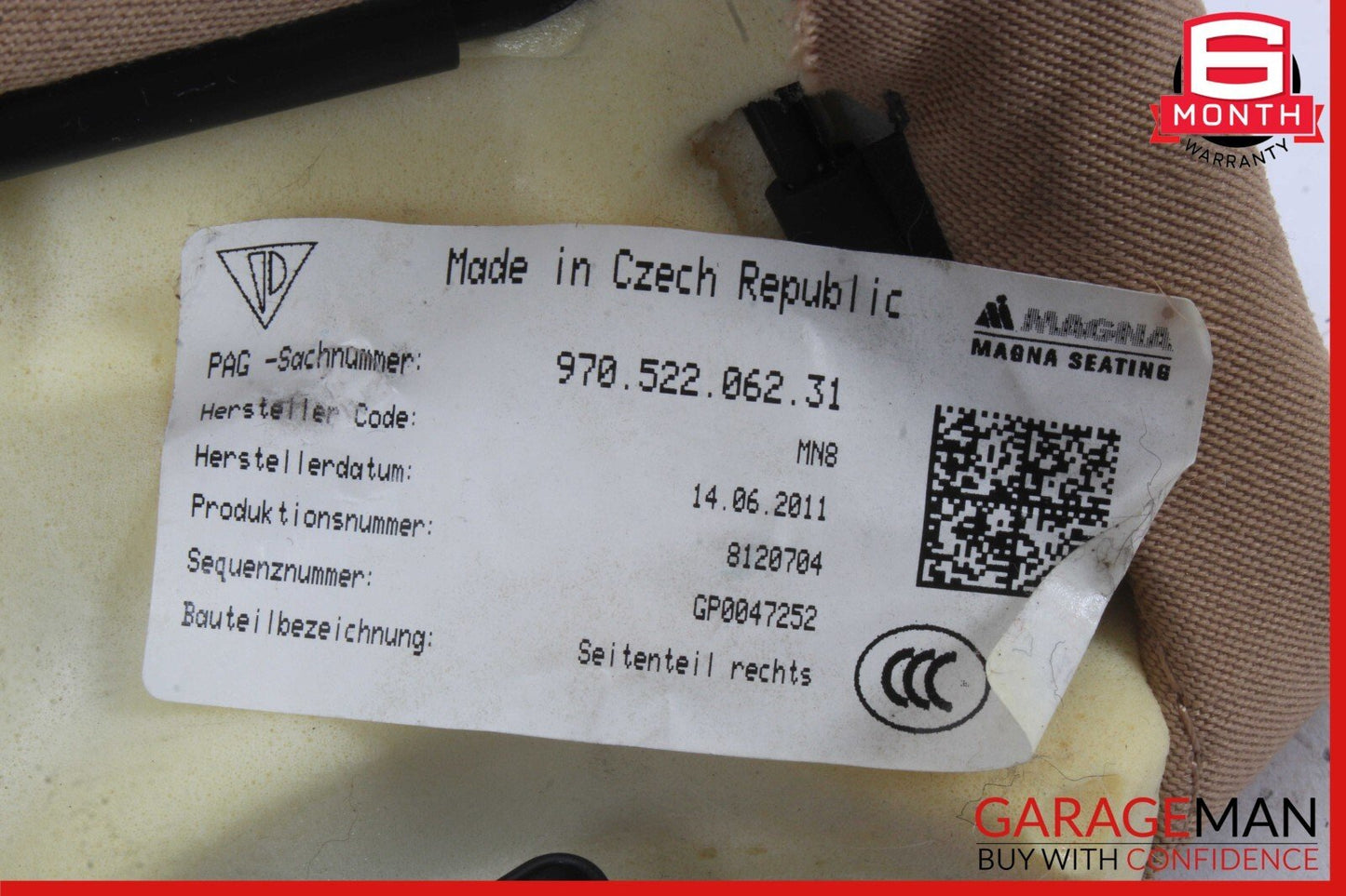 10-16 Porsche Panamera 970 Rear Right Side Seat Bolster Trim Module Assy Beige