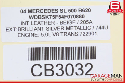 03-12 Mercedes W209 CLK320 E350 SL500 Steering Wheel Airbag Air Bag Beige