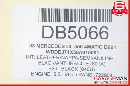 07-10 Mercedes W216 CL550 Front Right Side Bottom Lower Seat Cushion Black OEM