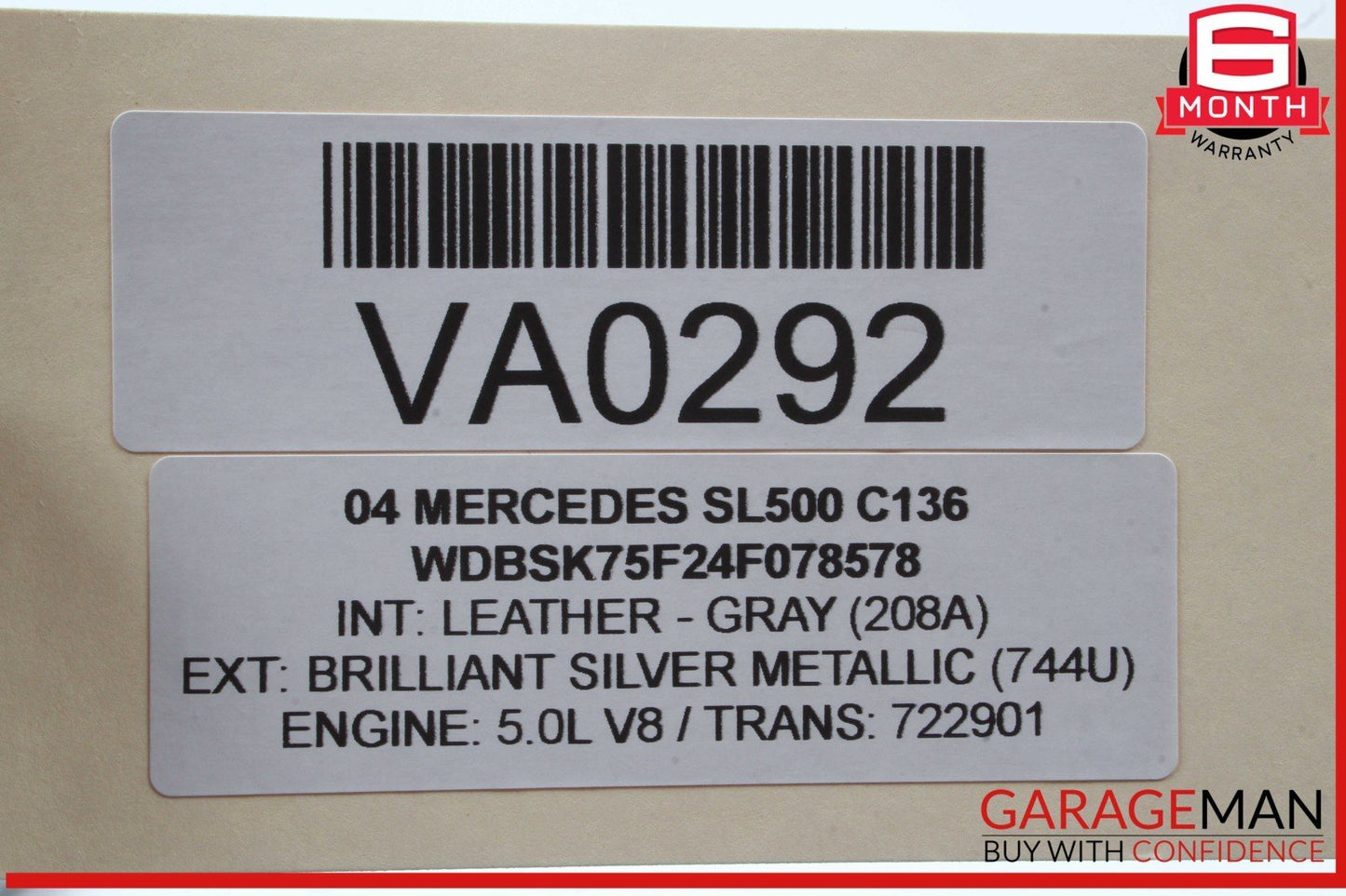 03-12 Mercedes R230 SL500 SL550 Steering Wheel Airbag Air Bag SRS Gray OEM