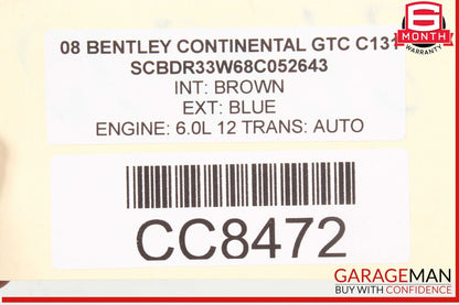 07-18 Bentley Continental GTC Speed Rear Crossmember Cross Member Bracket OEM