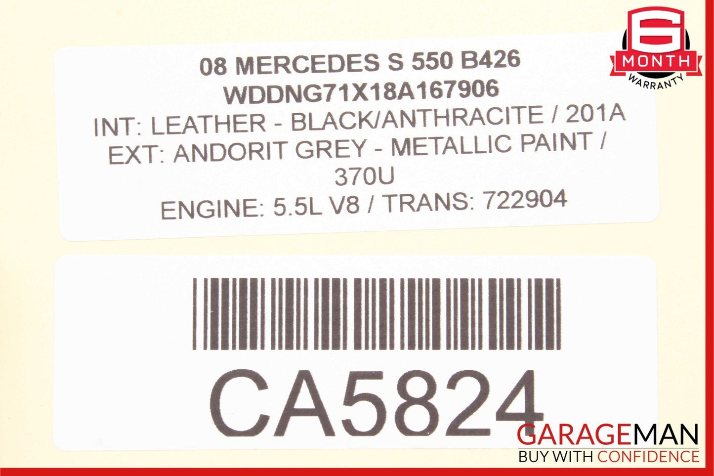 07-09 Mercedes W221 S550 S450 Rear Left / Right Side Overhead Vanity Mirror Grey