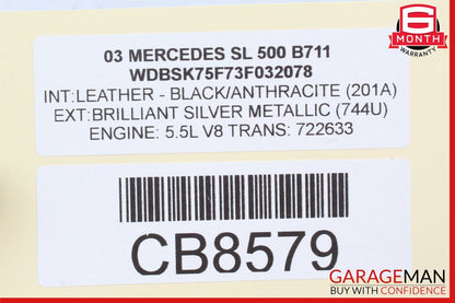 03-09 Mercedes R230 SL500 CLK350 Driver 4 Spoke Steering Wheel Black