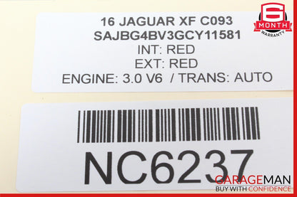 16-20 Jaguar XF Front Left Driver Side Door Rear View Mirror Red OEM
