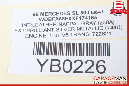 98-04 Mercedes R129 SL500 SLK230 Driver Steering Wheel Airbag Air Bag Gray OEM