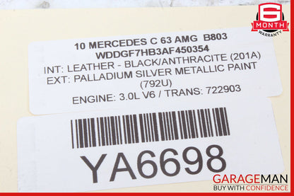 08-14 Mercedes W204 C63 Rear Left Side Seat Side Bolster Black OEM